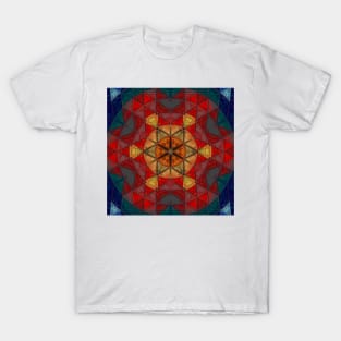 Mosaic Mandala Flower Red Blue and Yellow T-Shirt